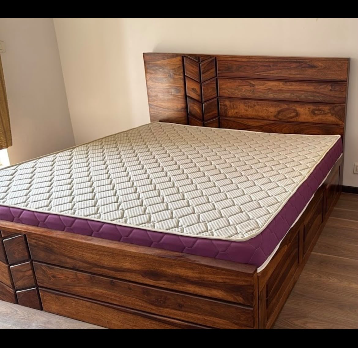 Solid wood double bed with storage
